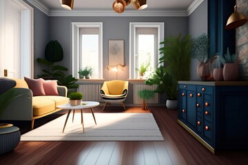modern living room with fireplace Ai generative