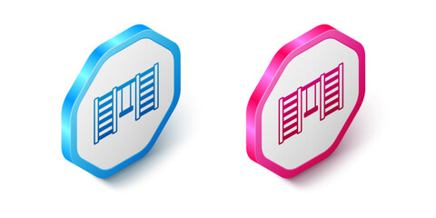 Isometric Wooden Swedish wall icon isolated on white background. Swedish stairs. Hexagon button. Vector