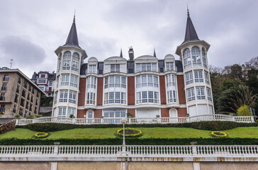 Fototapeta premium Exterior of Crown of La Concha Beach Hotel, San Sebastian city also known as Donostia, Spain