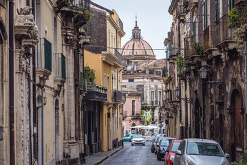 Naklejka premium Savoia Street in Acireale city on Sicily Island, Italy