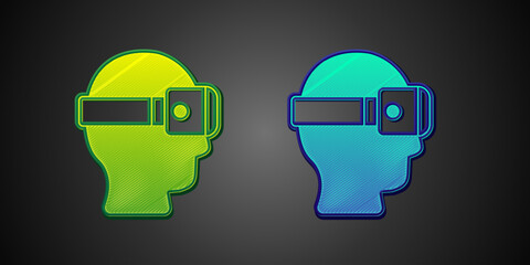 Green and blue Virtual reality glasses icon isolated on black background. Stereoscopic 3d vr mask. Optical head mounted display. Vector