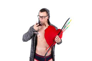 Valentine's Day. Young attractive man. White background. Handsome guy. 