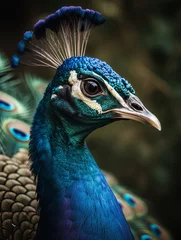 Stof per meter Closeup Peacock - peafowl with beautiful representative exemplar of male peacock in great metalic colors © Kailash Kumar