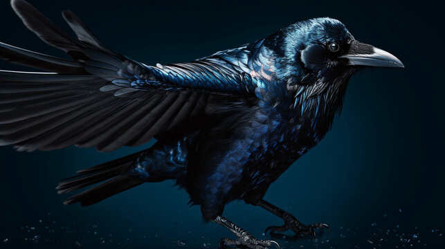 Closeup image of Carrion crow (Corvus corone) black bird perched on road