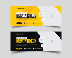 construction renovation handyman home repair facebook cover and web banner social media layout template 