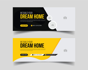 construction renovation handyman home repair facebook cover and web banner social media layout template  - obrazy, fototapety, plakaty