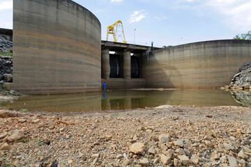 An almost empty water reservoir is seen during a severe drought in Sao Paulo state, Brazil.