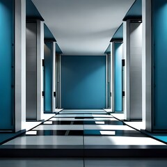 Beautiful gray-blue empty wall with columns with lateral lighting. Minimalistic background for product presentation.