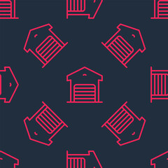 Red line Warehouse icon isolated seamless pattern on black background. Vector