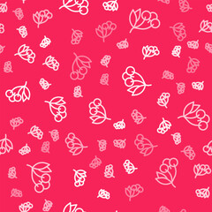White line Fresh summer berries icon isolated seamless pattern on red background. Berry fruit. Vector