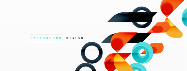 Fototapeta premium Colorful triangles and circles abstract background. Design for wallpaper, banner, background, landing page, wall art, invitation, prints, posters