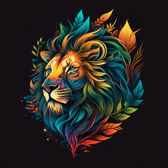 Lion. Abstract, multi-colored lion's head illustration. Generative AI