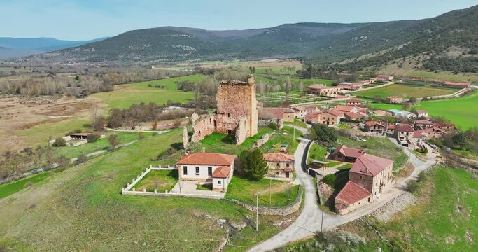 Panoramic aerial view of Hinojosa de la Sierra beautiful town in Spain belonging to the province of Soria
