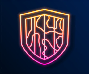 Glowing neon line Shield icon isolated on black background. Guard sign. Security, safety, protection, privacy concept. Vector