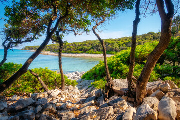 Spectacular view of the tropical blue lagoon on a sunny day. Punta Kriza, Cres, Croatia, Europe.