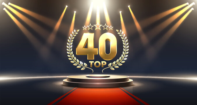 Top 40 best podium award sign, golden object. Vector illustration