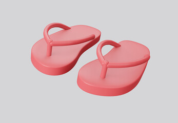 3D illustration pink flip flops isolated on white background