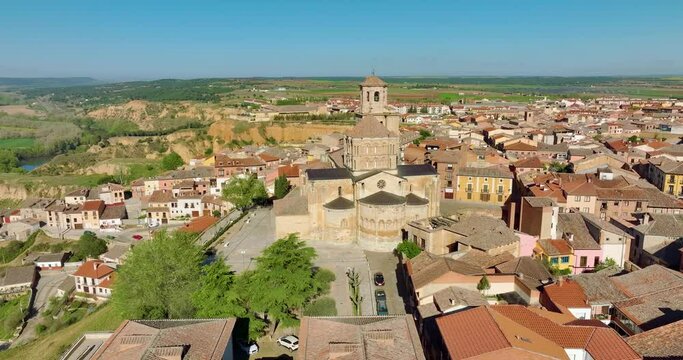 Aerial view of the Collegiate Church of Santa Maria la Mayor in the city of Toro Province of Zamora Spain, View of the facade