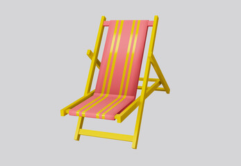 3D illustration beach chair yellow and pink isolated on white background.