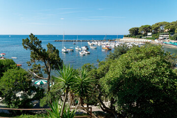 Obraz premium Panoramic view of Castiglioncello pretty seaside village along the coast of the Etruscans in Tuscany , Italy
