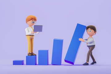 Man climbing graph with businessman support