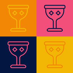 Pop art line Medieval goblet icon isolated on color background. Holy grail. Vector
