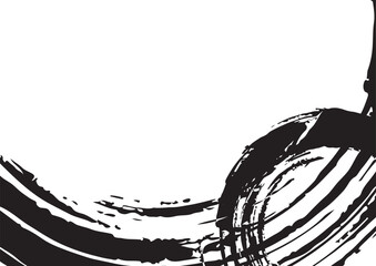 墨のブラシ・筆による装飾が主役の和風の白背景素材