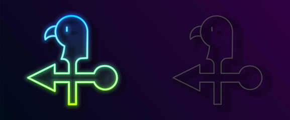 Glowing neon line Rooster weather vane icon isolated on black background. Weathercock sign. Windvane rooster. Vector