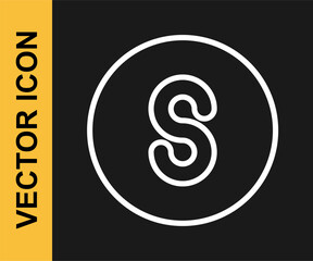 White line Compass south icon isolated on black background. Windrose navigation symbol. Wind rose sign. Vector