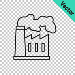 Black line Oil and gas industrial factory building icon isolated on transparent background. Vector
