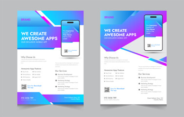 Mobile app promotional flyer design with modern layout

