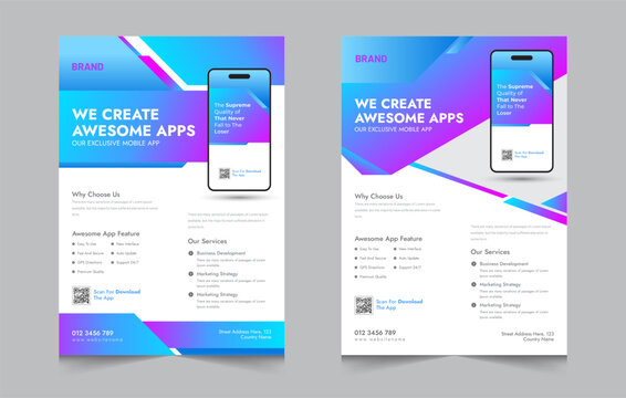 Mobile app promotional flyer design with modern layout
