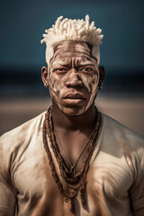 Generative AI illustration of Portrait of Black male albino with vitiligo