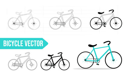 Évolution de la réalisation d'un vélo, illustration vectorielle - obrazy, fototapety, plakaty