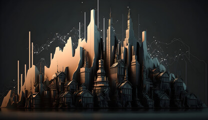 Beautiful designed graph with skyscrapers and city skyline version 11, created with generative AI technology