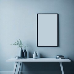 Mockup picture frame in a wall art on calm living room