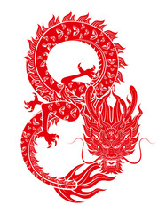 Traditional chinese dragon red zodiac sign number 8 infinity. China lunar calendar animal happy new year. For card design print media or festival. File PNG illustration.