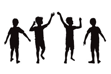 Fototapeta na wymiar Vector silhouette of set of boys in different positions on white background.