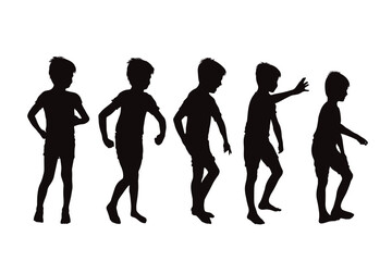 Fototapeta premium Vector silhouette of set of boys in different positions on white background.