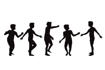 Fototapeta na wymiar Vector silhouette of set of boys in different positions on white background.