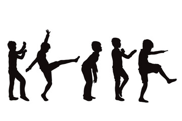 Naklejka na ściany i meble Vector silhouette of set of boys in different positions on white background.