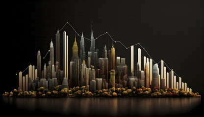 Beautiful designed graph with skyscrapers and city skyline version 15, created with generative AI technology