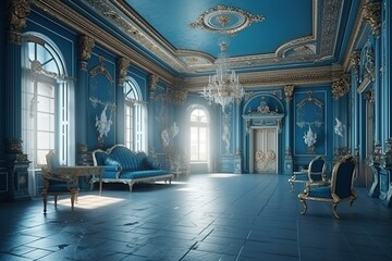 an empty glamorous rococo baroque ballroom generated by AI - obrazy, fototapety, plakaty