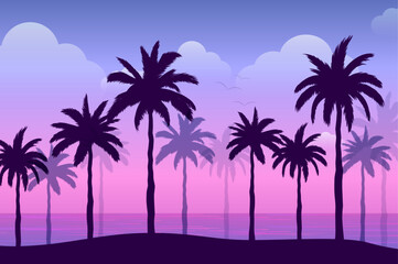 Fototapeta na wymiar beach with palm silhouettes