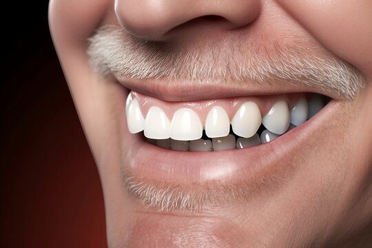 Man with Flawless Smile: Perfect Teeth or Dental Implants, Generative AI