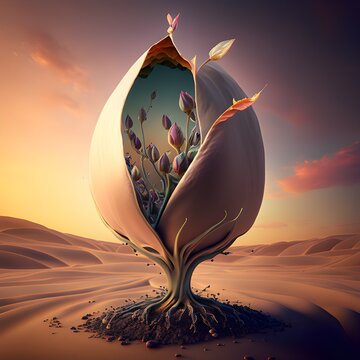 Evolution Seed in Sandy Desert of Mars