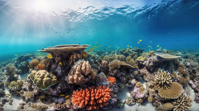 Beautiful coral reef in the sea, ai art