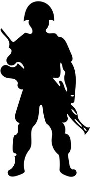 Mascot logo of a soldier in black and white, vector illustration of a military personnel 