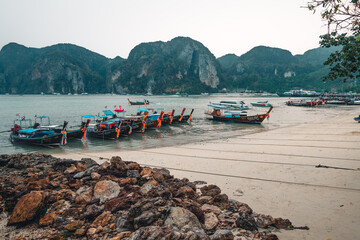 Longtail boat on the beach on the island,tourist boat