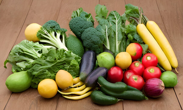 Pile of fresh vegetables and fruits.